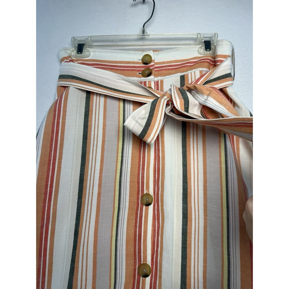 Linen Blend Striped Button-Front Belted Midi/Maxi Skirt Womens M Beach Summer - Picture 3 of 11